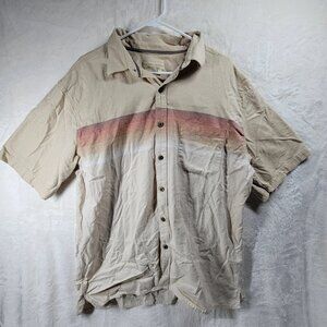 THE TERRIRORY AHEAD Mens Beige Striped Rainbow Button Down Short Sleeve Shirt XL